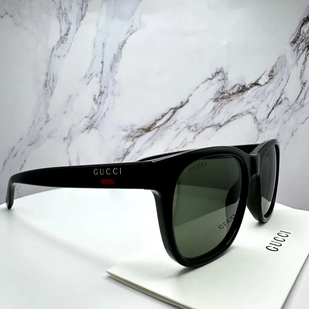 New GUCCI Sunglasses Black 54mm Square Gold Letter Logo Red Green Web Mens - Picture 11 of 15